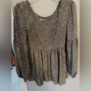 Floral olive  Gray Women's peplum  Top